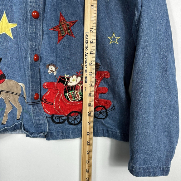 Cowboy Christmas Denim Shirt Women's Large Embroidered Horse Tantrums Medium - Picture 7 of 8